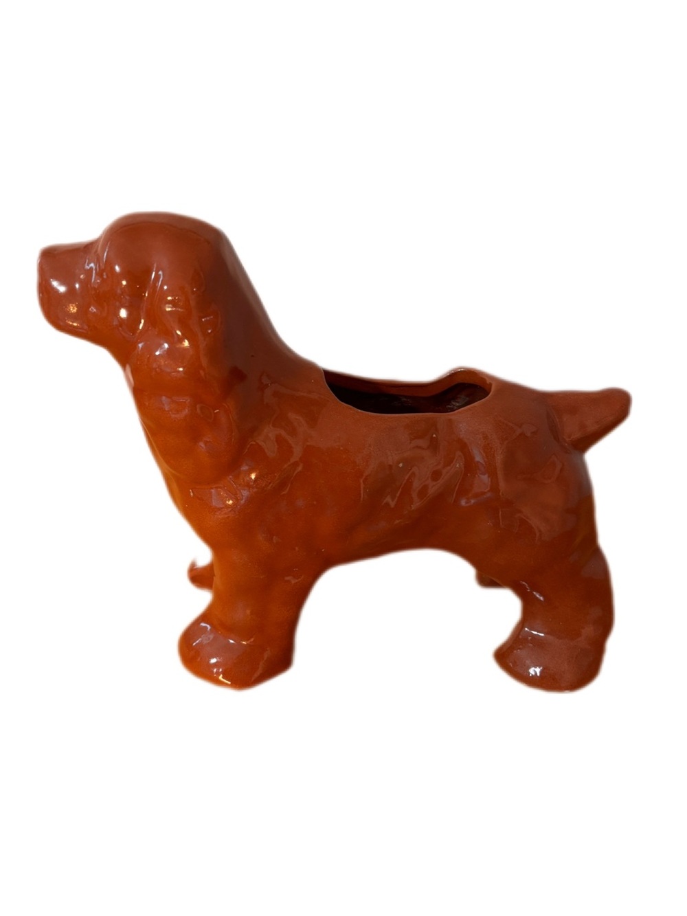 Vintage Brown Ceramic Dog Planter